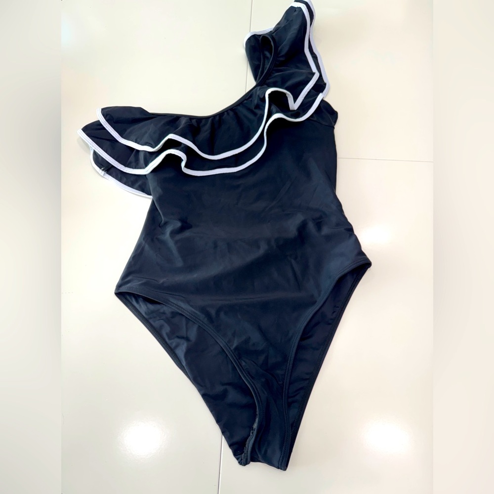 Women’s Black One-Shoulder Ruffle Swimsuit - Brand New